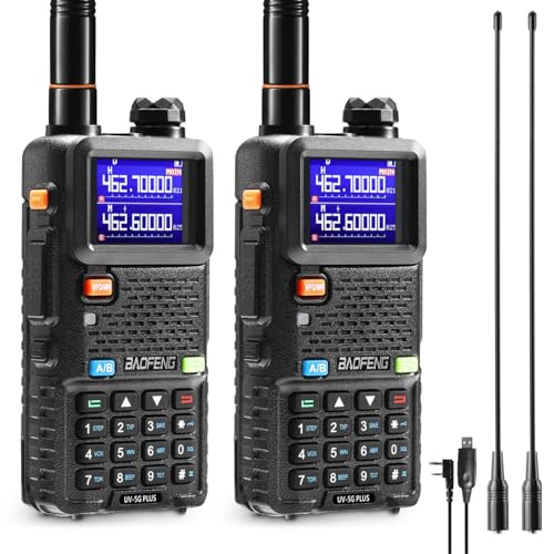 [Chirp Compatible] BAOFENG UV-5G Plus GMRS Handheld Radio, 999 Channels, 5W Long Range Rechargeable Two Way Radio with NOAA Weather Receiving, 2500mAh Battery USB-C Port, 8' & 15.5' Antennas, 2 Pack
