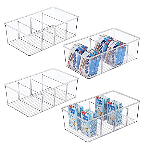 Vtopmart 4 Pack Food Storage Organizer Bins, Clear Plastic Bins for Pantry, Kitchen, Fridge, Cabinet Organization and Storage, Compartment Holder Packets, Snacks, Pouches, Spice Packets