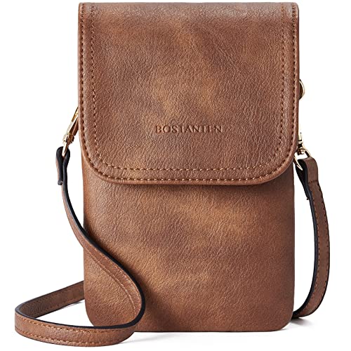 BOSTANTEN Leather Small Crossbody Bags for Women Designer Cell Phone Bag Wallet Purses Adjustable Strap Retro Brown