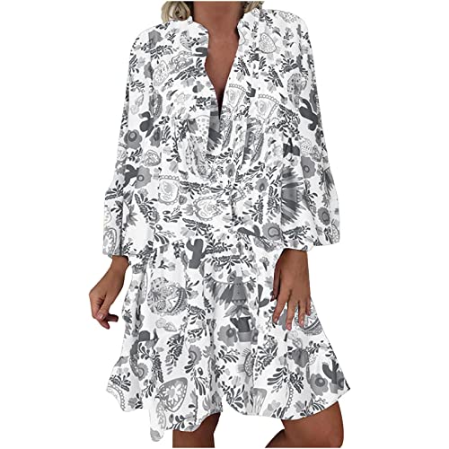 Pink Maxi Dress for Women Bohemian Dress Fashion 2023 Bohemian 3/4 Sleeve t Shirt Dresses Casual Loose Ruffle Mini Dress Plus Size Cocktail