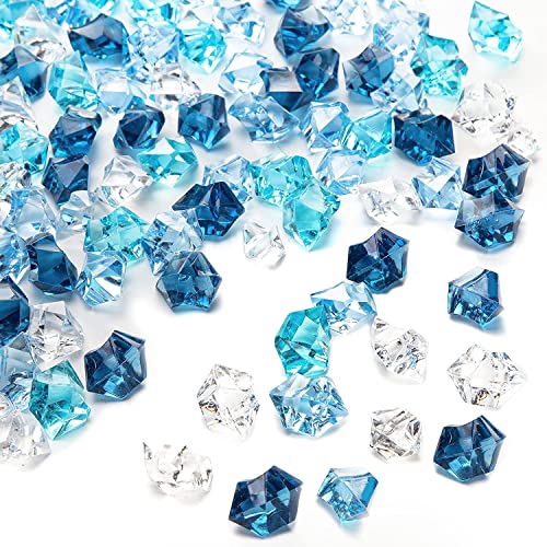 DomeStar 150PCS Premium Blue Fake Ice, Acrylic Ice Rocks Plastic Rocks Acrylic Stones Crushed Ice Cubes Diamonds Gems for Christmas Vase Fillers Winter Decoration