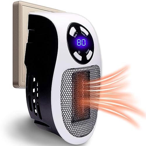 Plug In Heater for Indoor Use - 500W Fast Heating Small Plug In Wall Heater, Low Wattage Space Heater 12-Hour Timer, Auto Shut Off - Quiet & Space-Saving Ceramic Mini Heater
