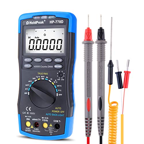 Digital Multimeter with DC AC Voltmeter and Ohm Volt Amp Tester ;TRMS 40000 Counts Resistance, Capacitance, Frequency, Duty Cycle, Temperature, Diode and Audible, NCV RQ-770D