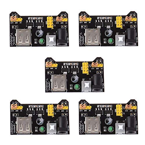 HiLetgo 5pcs 3.3V 5V Power Supply Module for MB102 102 Prototype Breadboard DC 6.5-12V or USB Power Supply Module