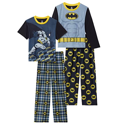 BATMAN Boys Pajamas for Kids | 4 Piece Sleepwear Sets for Boys Pajama Bottoms and Sleep Shirts for Big Boy and Toddlers Black-grey