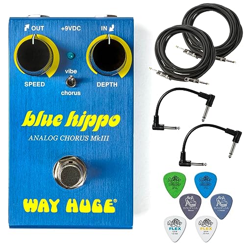 Way Huge Smalls WM61 Blue Hippo Analog Chorus MKIII Pedal Bundle with 2 Instrument Cables, 2 Patch Cables and 6 Dunlop Picks