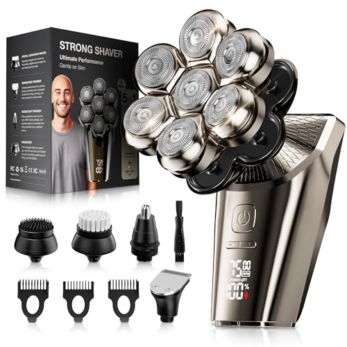 Head Shavers for Bald Men, SHPAVVER 9 in 1 Head Shaving Kit, IPX7 Waterproof Rotary Shaver, Wet/Dry Use, Rechargeable, Electric Shavers Black Gold, Ideal Gift