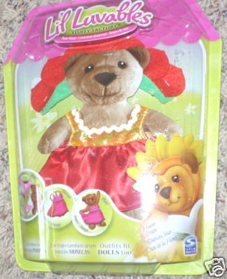 Lil Luvables Fluffy Factory Bear Wear Red Flower Outfit