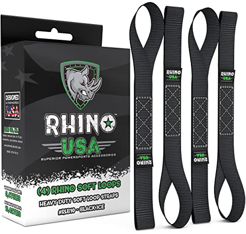 Rhino USA Soft Loop Motorcycle Tie-Down Straps (4PK) - 10,427lb Max Break Strength 1.7' x 17' Heavy-Duty Tie Downs for use w/Ratchet Strap (Black 4-Pack.)