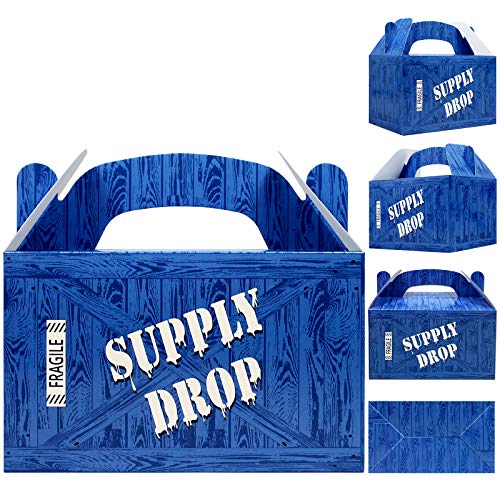 AnapoliZ Supply Drop Favor Box | 24 Count Party Treat Boxes | Battle Gamers Goodie Loot Drop Box | Blue Crate Party Supplies Gamer Decorations