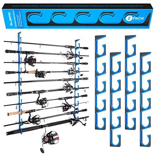 PLUSINNO H5 Horizontal Fishing Rod/Pole Holders for Garage, Wall or Ceiling Mounted Fishing Rod Rack, Aviation Aluminum Fishing Pole Holder Holds up to 5/10/20 Rod or Combos or Nets Storage Racks