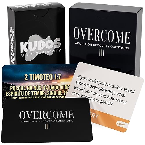 Overcome & Kudos Cards Combo Pack – 70 Addiction Recovery Questions & 70 Encouragement & Motivational Notes - Group Therapy Counseling Icebreaker Game – Positive Mental Health & Suicide Prevention