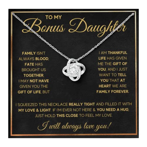 OC9 Gifts Bonus Daughter Necklace Birthday Graduation Christmas Gift with Message Card and LED Jewelry Box Gift Pendant for Step Daughter Goddaughter (Standard Box, Gold Fate Knot)