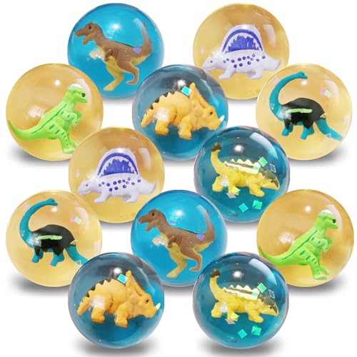ArtCreativity Dinosaur High Bounce Balls, Set of 12, Balls for Kids with 3D Dinosaur Inside, Outdoor Toys for Encouraging Active Play, Dinosaur Party Favors and Pinata Stuffers for Boys and Girls