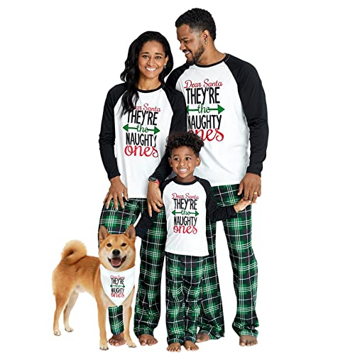 IFFEI Matching Family Pajamas Sets Christmas PJ's Letter Print Top and Plaid Bottom Sleepwear Jammies Women: M