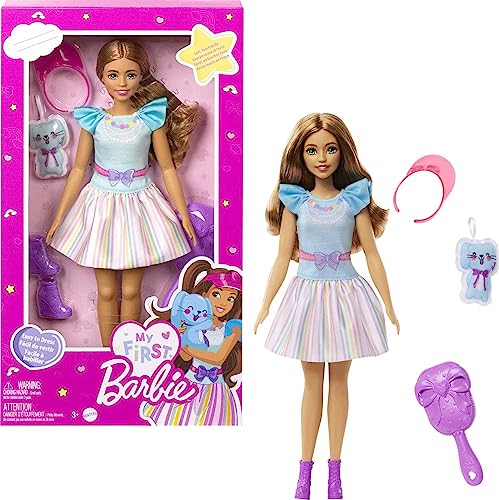 Barbie: My First Preschool Doll, Teresa with 13.5-inch Soft Posable Body & Brown Hair, Plush Bunny & Accessories