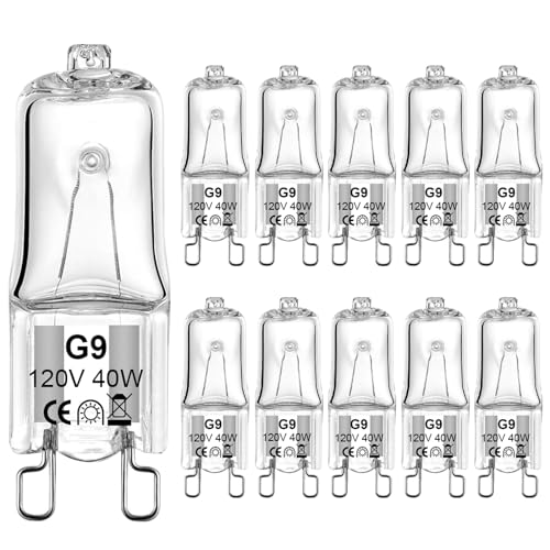 G9 Halogen Bulb 40 Watt 120 Volt Dimmable T4 JCD Type Bi-Pin Base for Chandeliers, Pendants, Cabinet Lights, Landscape Lights Replacement, Warm White (10 Pack)
