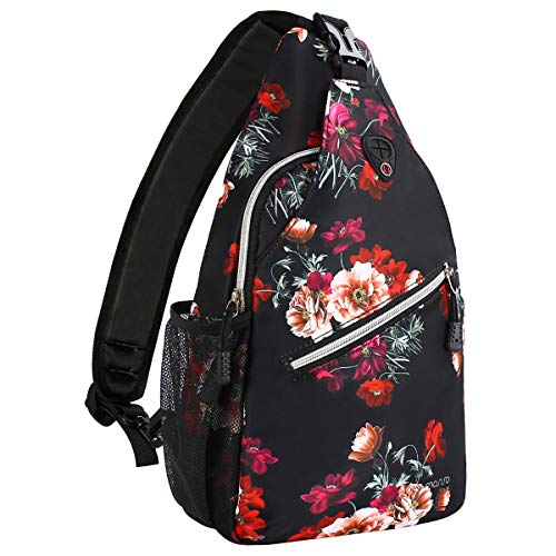 MOSISO 13 inch Sling Backpack, Multipurpose Hiking Daypack Outdoor Rope Crossbody Chest One Shoulder Bag, Cottonrose