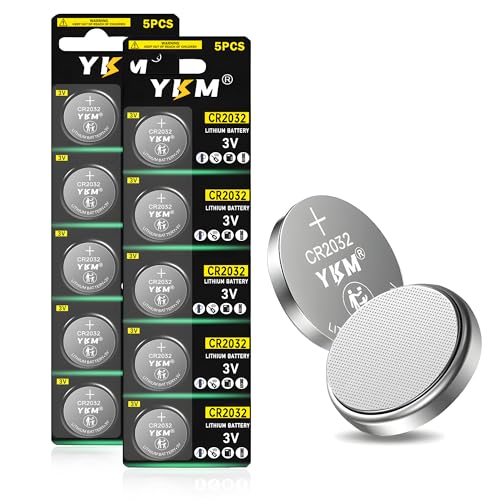 YKM CR2032 3V Lithium Battery 2032 3 Volt Batteries for Airtag Key Fob Ring Sensor Watch Button Coin Battery (10 Pack)