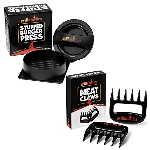 Grillaholics Suffed Burger Press & Black Meat Shredding Claws Christmas Stocking Stuffer Grilling Gift Bundle