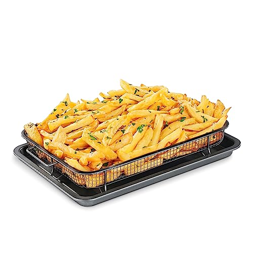 Bakken Swiss Air Fryer Tray, 2 in 1 Nonstick Crisper Air Fry Basket w/Elevated Mesh Great for Oven, Dishwasher Safe – Ceramic Coating PTFE/PFOA/PFOS FREE Extra-large (9.5'x13', Gray)