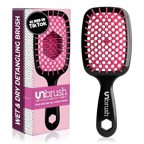 FHI Heat UNbrush Detangling Brush for Pain-Free Brushing on All Wet or Dry Hair Types — Durable DuoFlex Anti-Static Bristles, Lightweight Handle, Vented Hair Brush, Cherry Blossom