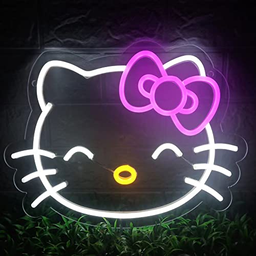 Hello Kit Neon Sign,Anime Cat Neon Lights for Girl's Room,Game Room,Kids Birthday Xmas Easter Gift