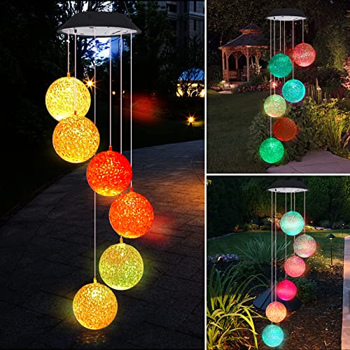 WeeksEight Crystal Ball Solar Wind Chimes Colors Changing Lights, Best Gifts for Mom Grandma Women Mothers, Decorations Windchimes Outdoor Garden Yard Decor
