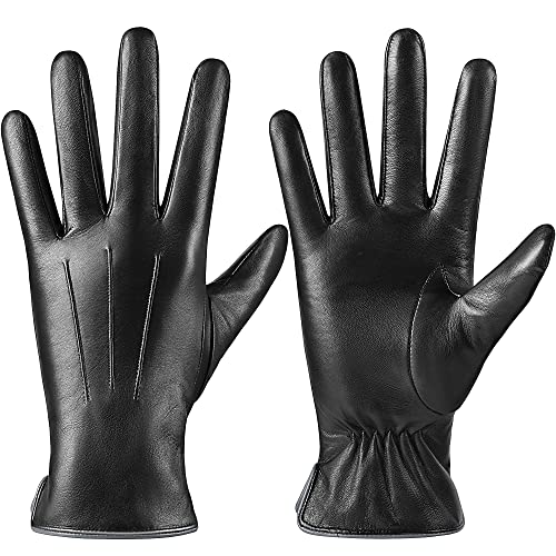 alqqas Winter Fashion Leather Gloves for Women, Warm Cashmere Lining Touchscreen Texting Driving Dress Gloves