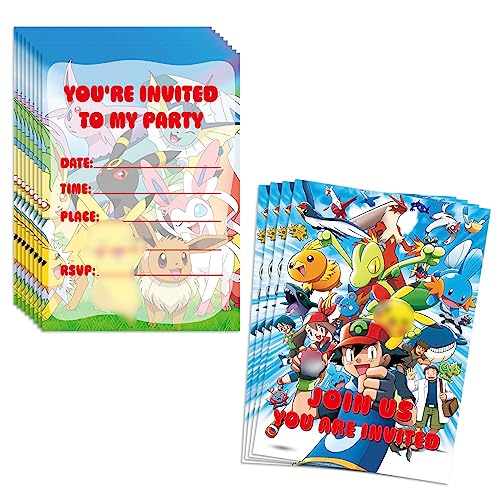 DRUOMA Cartoon Birthday Invitation Cards 24PCS Animal Anime Postcard Styles 6x4 inches Invitations With Graffiti Birthday Party Invite Card Supplies for Kids,Girls,Boys Teens