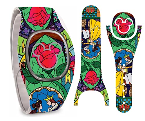Stained Glass Rose Magic Band + Skin Vinyl Decal Wrap Compatible with MagicBand+ (New 2022 Release)