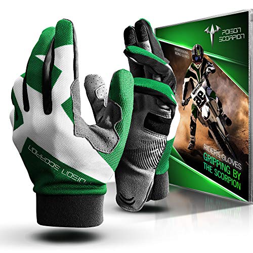POISON SCORPION Motorcycle Gloves for Men Women Outdoor Sports Full Finger Green L fit Dirt Bike Motocross MX BMX MTB ATV UTV Mountain Bicycle Cycling Biking Riding - Touchscreen Non slip Breathable