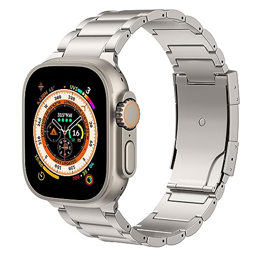 MoKo Titanium Band Compatible with Apple Watch Band 49mm 45mm 44mm 42mm iWatch Ultra2 Ultra SE 2 SE Series 9 8 7 6 5 4 3 2 1, Titanium Replacement Watch Band with Folding Clasp, Titanium