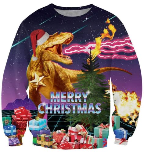 Idgreatim Mens Women Cool Spitfire Dinosaur Xmas Gift Sweater Pullovers Long Sleeve Ugly Christmas Jumper Sweatshirts XL