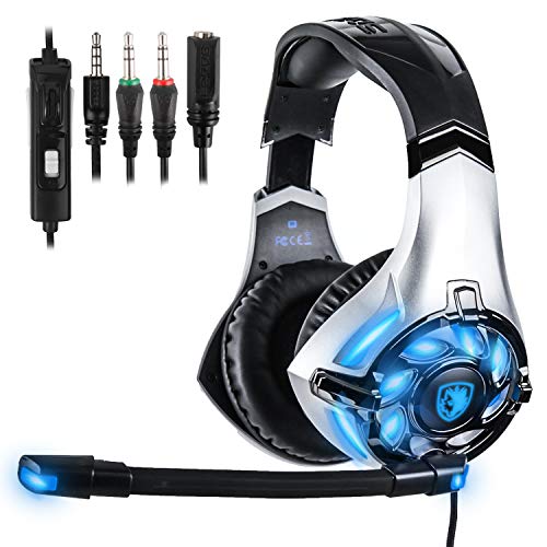 SADES SA822T Gaming Headset for PS4, Xbox One, PC(Second Generation) Soft Earmuffs Over-Ear Headphones LED Light with Noice Cancelling Microphone