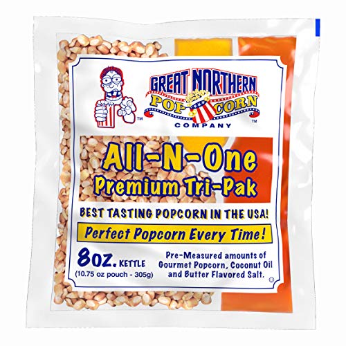8oz Popcorn Machine Popcorn Packets - All-in-One Movie Theater Style Popcorn Kernels, Salt, and Oil Packs by Great Northern Popcorn (24 Case)