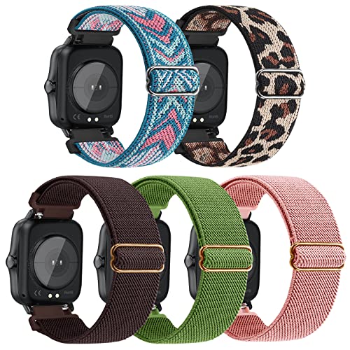Yeahxing Compatible with Donerton P22 P32 P36/KALINCO P22 Smart Watch,5Packs 20mm watch band Adjustable Nylon Elastic Breathable Quick Releae Soft Replacement Band for Smart Watch ANDFZ T42 T45s T49,KALINCO P22, Donerton P22 P32 P36 P40,Smaiit Y22,WZWNEER BANLVS DXPICR Y20GT Women Men