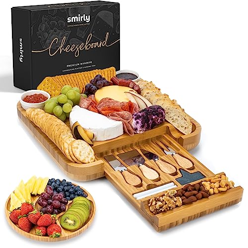 SMIRLY Charcuterie Boards Gift Set: Large Charcuterie Board Set, Bamboo Cheese Board Set - Unique for Women - House Warming Gifts New Home, Wedding Gifts for Couple, Bridal Shower Gift