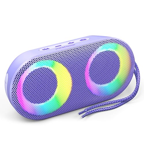 MIATONE Portable Bluetooth Speakers with Lights, Teenager Gifts Speaker with Bass, 15W, IPX7 Waterproof, Bluetooth 5.3, 24H Playtime, Built-in MIC, TWS Portable Speaker for Gifts Teen Kids Shower