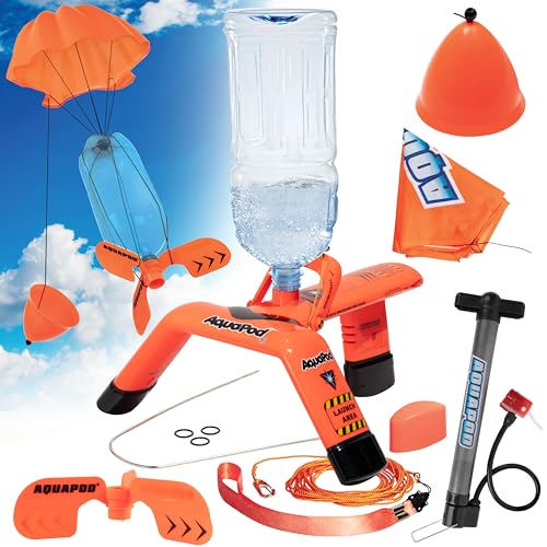 Aquapod The Mega Deluxe Rocket Bottle Launcher Kit - Includes Launcher, Bottle, Air Pump, Launcher Fins, Parachute & Nose Cone- Fun Educational STEM Toy - Holiday X-Mas Science Gift for Christmas