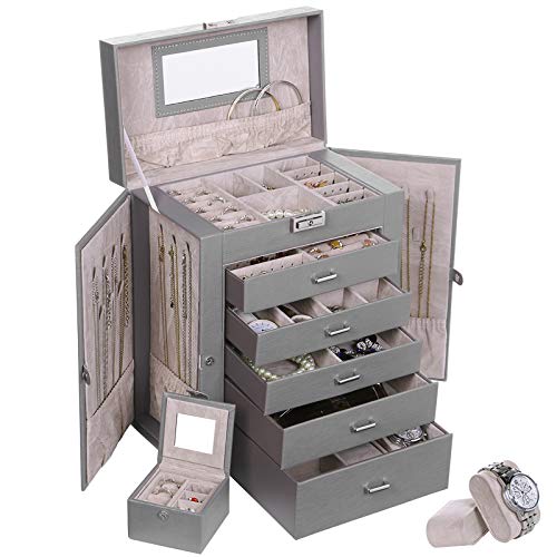 ANWBROAD Jewelry Box Organizer 6 Tier Jewelry Box for Women Large Jewellery Display Storage Case with Lock Mirror Jewelry case for Earrings Rings Necklaces Bracelets UJJB004H