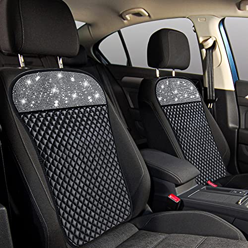 Frienda 2 Pieces Bling Car Seat Covers Back Cushion Covers Breathable Mesh Seat Cover Car Protector Pad Mat Bling PU Leather Seat Cushion Rhinestones Bling Car Accessories Set for Women Girls Ladies