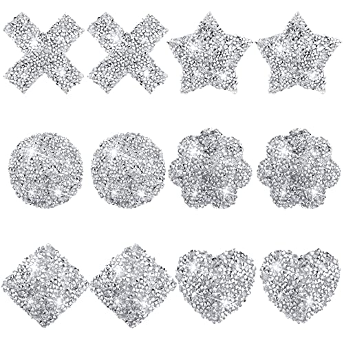 Bencailor 6 Pairs Rhinestone Pasties Reusable Breast Covers Sticky Waterproof Stickers for Women(Adorable Style) Silver