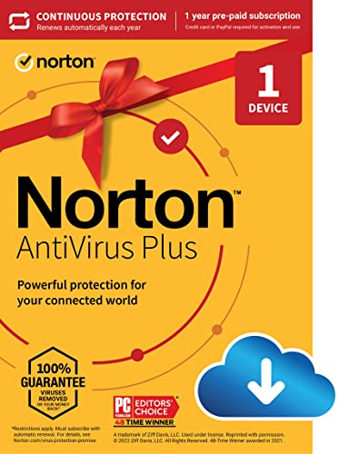 Norton AntiVirus Plus, 2024 Ready , Antivirus software for 1 Device with Auto-Renewal - Includes Password Manager, Smart Firewall and PC Cloud Backup [Download]