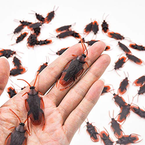 UNIIDECO 50 Pieces Prank Fake Roaches, Look Real Plastic Trick Joke Toys, Scary Insects Realistic Bugs Gag Gifts, Novelty Cockroach for Halloween Party April Fool's Day (50 Pieces)