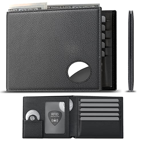 Typecase Black Leather RFID Blocking Mens Wallet with AirTag Holder - Bi-Fold