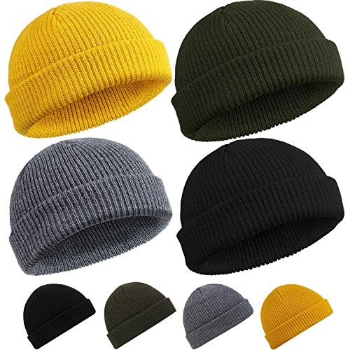 SATINIOR 4 Pieces Trawler Beanie Watch Hat Roll up Edge Skullcap Fisherman Beanie Unisex
