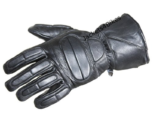 Men’s Winter Gauntlet Motorcycle Gloves, 100% Natural Sheep Leather, Thinsulate Thermal Heated Lining, Full Windproof Cold Weather Water Resistant, Reinforced Warm Biker Driving Glove Black L