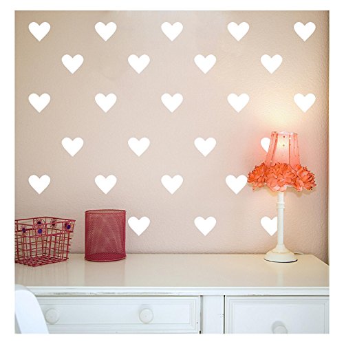 Hearts 4' Set of 39 Wall Pattern Decal Vinyl Stickers (White)