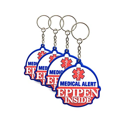 4 Pack - Epipen Inside - Rubber Bag Tags/Keychains, Allergy Medical Alert, For Keychain/Backpack Zipper, Adult & Child